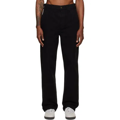 Merz B Schwanen Black Cotton Canvas Straight Leg Trousers In 99 Deep Black