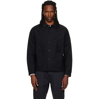 Merz B Schwanen Black Cropped Sateen Canvas Worker Jacket In 991 Storm Black