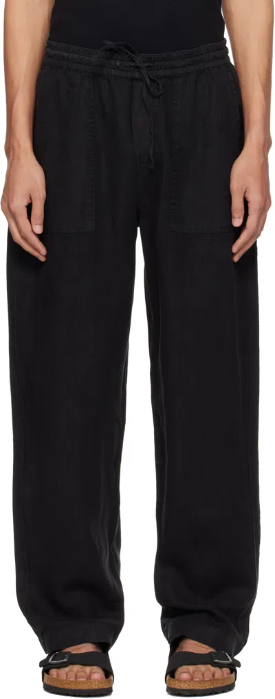 Merz B Schwanen Black Drawstring Worker's Linen Trousers