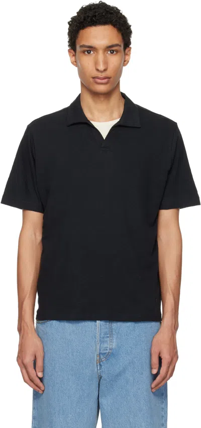 Merz B Schwanen Black Linen-cotton Relaxed Fit Polo