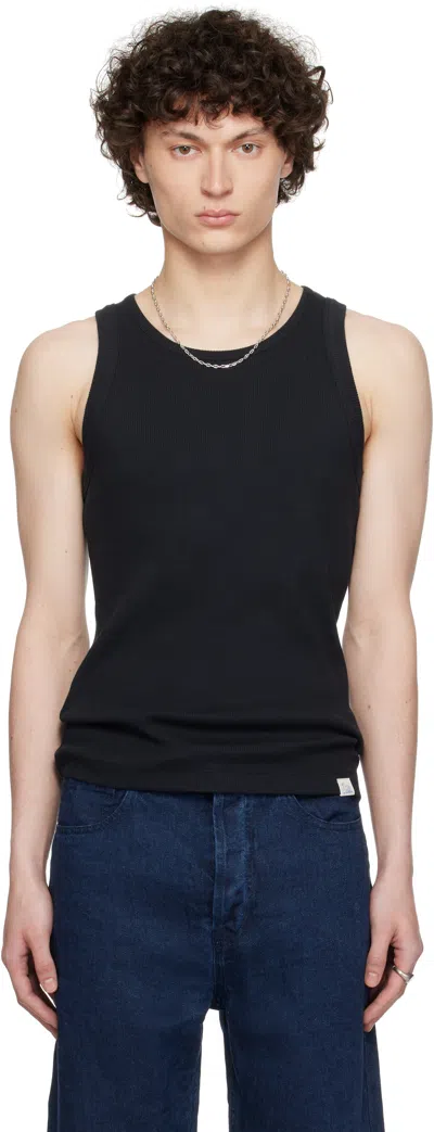 Merz B Schwanen Black Ribtank01 Ribbed Tank Top In 98charcoal