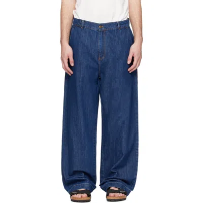 Merz B Schwanen Blue 1940s Cotton Denim High Rise Wide Leg Chino Jeans