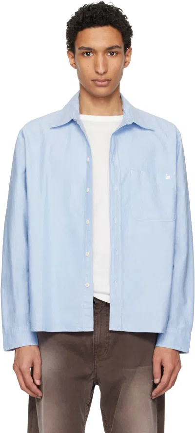 Merz B Schwanen Blue Modern-cut Cotton Oxford Long Sleeve Shirt