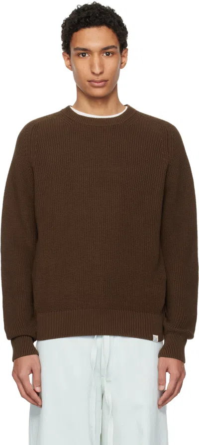 Merz B Schwanen Brown Sturdy Ribbed Cotton Sweater In Burgundy