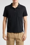 Merz B Schwanen Classic Organic Cotton Jersey Polo With Pocket In Deep Black