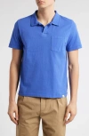 Merz B Schwanen Classic Organic Cotton Jersey Polo With Pocket In Vintage Blue