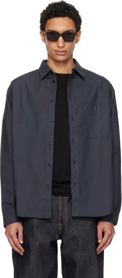 Merz B Schwanen Gray Button-down Cotton Oxford Long Sleeve Shirt In Blue