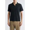 Merz B Schwanen Johnny Collar Linen & Organic Cotton Polo In Deep Black