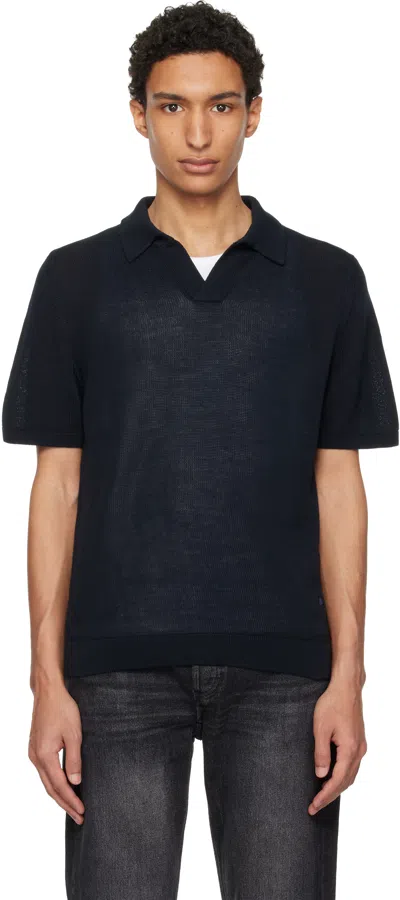Merz B Schwanen Navy Cotton Short Sleeve Polo In Black