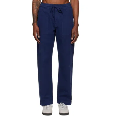 Merz B Schwanen Navy Cotton Twill Drawstring Worker Trousers In 66 Ink Blue
