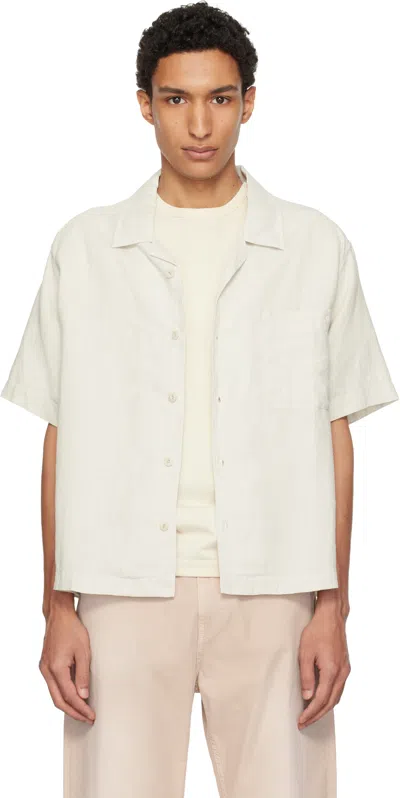 Merz B Schwanen Off-white Linen Bowling Shirt