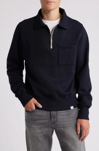 Merz B Schwanen Quarter Zip Organic Cotton Sweatshirt In Dark Navy