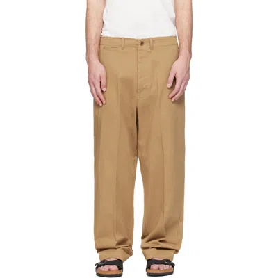 Merz B Schwanen Tan 1920s Cotton Twill Worker Chino Trousers In Brown