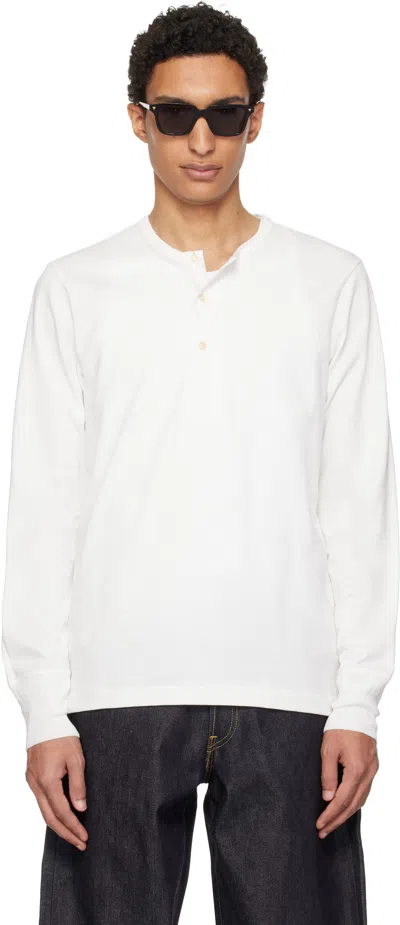 Merz B Schwanen White 2m06 Mid-century Machine Refined Fit Long Sleeve Henley In Black