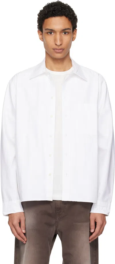 Merz B Schwanen White Modern-cut Cotton Oxford Long Sleeve Shirt