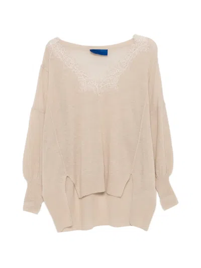 Mes Demoiselles Aera Lace V-neck Sweater In Neutral