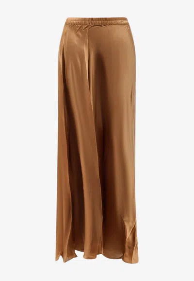 Mes Demoiselles Calista Satin Midi Skirt In Brown