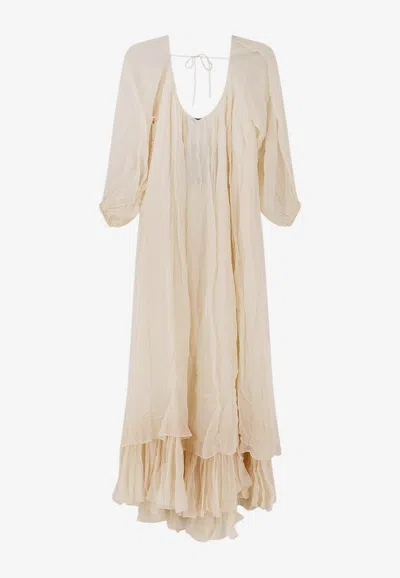 Mes Demoiselles Crash Midi Ruffled Dress In Ecru