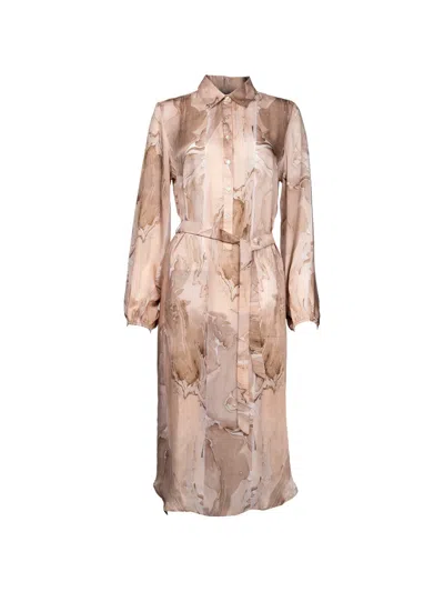 Mes Demoiselles Cypress Marble-print Shirt Dress In Brown