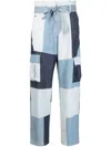Mes Demoiselles Denim Patchwork Paperbag-waist Trousers In Blau