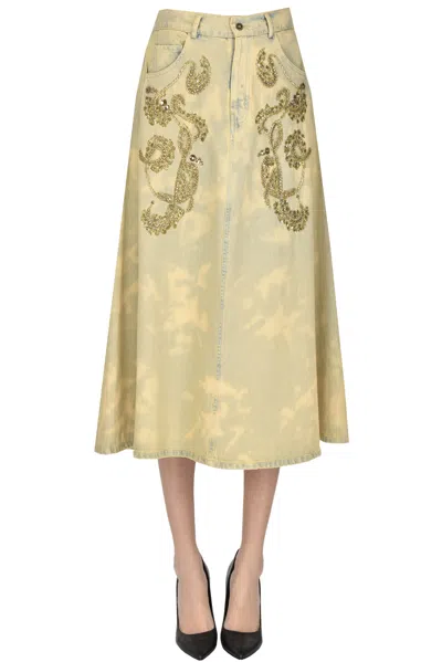 Mes Demoiselles Embellished Denim Shirt In Neutral