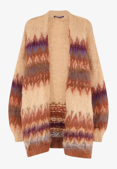 Mes Demoiselles Fadel Intarsia Knit Mohair Blend Cardigan In Beige