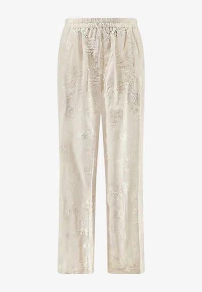 Mes Demoiselles Flopy Embroidered Straight-leg Pants In Ecru