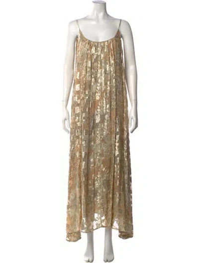 Pre-owned Mes Demoiselles Floral Print Long Dress In Metallic/neutrals