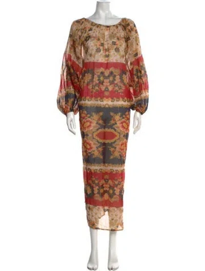 Pre-owned Mes Demoiselles Floral Print Long Dress In Red