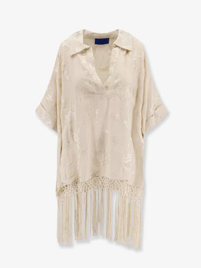 Mes Demoiselles Franny Viscose Dress With Floral Pattern In Neutral