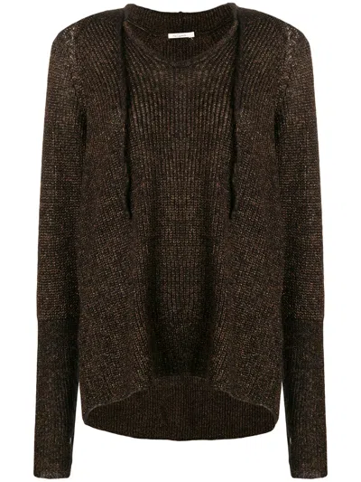 Mes Demoiselles Knitted Hoodie In Brown