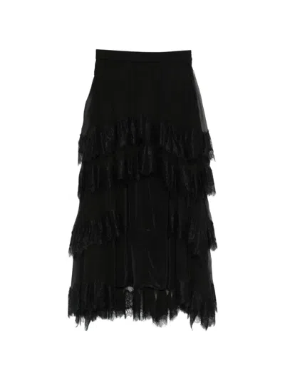 Mes Demoiselles Lace Ruffled Skirt In Black