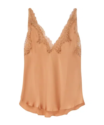 Mes Demoiselles Lace Trim Camisole Top In Orange