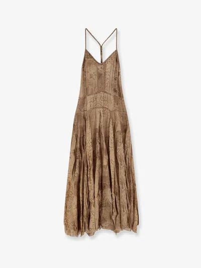 Mes Demoiselles Long Viscose Dress With Snake Print In Brown