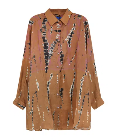 Mes Demoiselles Tie-dye Button-up Shirt In Brown
