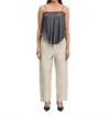 Mes Demoiselles Micro Rhinestones Straight Leg Pants In Creme In Neutral