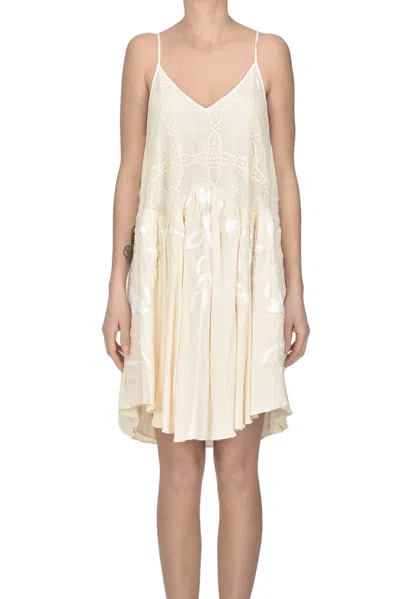 Mes Demoiselles Mini Dress With Lace And Raffia In White