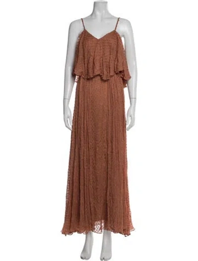 Pre-owned Mes Demoiselles Patterned Long Dress In Brown