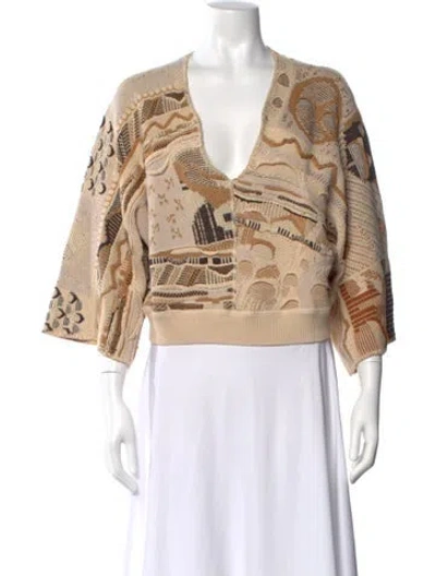 Pre-owned Mes Demoiselles Patterned V-neck Sweater In Neutral