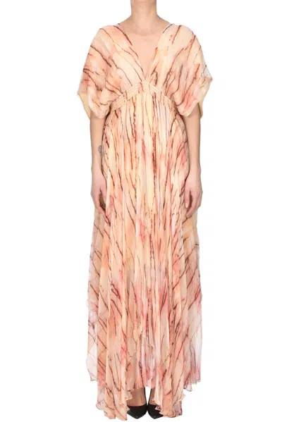 Mes Demoiselles Printed Chiffon Dress In Peach