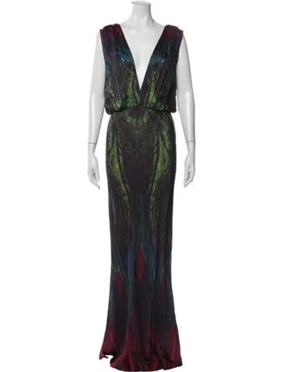 Pre-owned Mes Demoiselles Printed Long Dress In Green