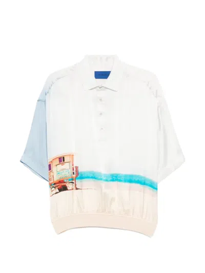 Mes Demoiselles Printed Polo Top In White