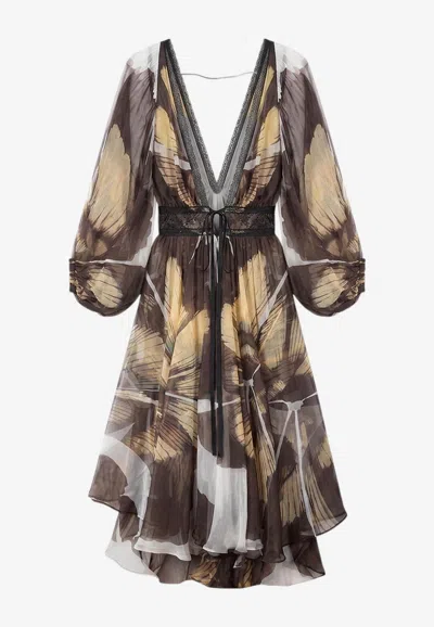 Mes Demoiselles Pucha Butterfly Print Midi Dress In Multicolor