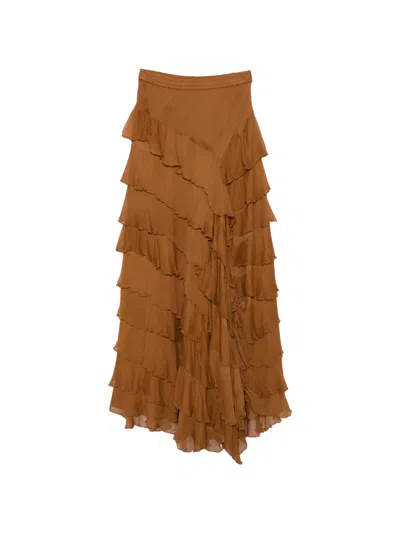 Mes Demoiselles Ruffled Skirt In Brown