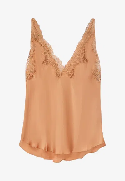 Mes Demoiselles Smart V-neck Satin Top In Beige