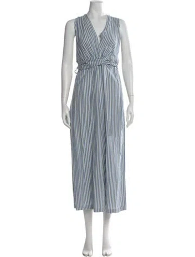 Pre-owned Mes Demoiselles Striped V-neck Jumpsuit In Blue