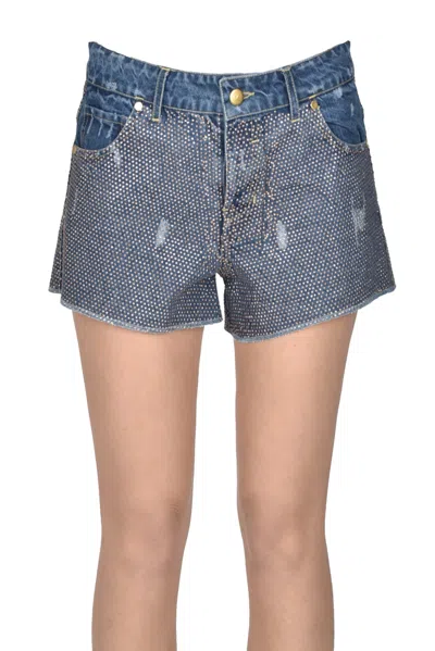 Mes Demoiselles Studded Denim Shorts In Blue