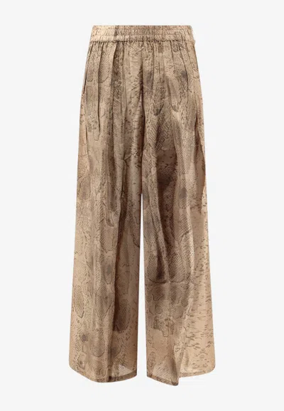 Mes Demoiselles Tora Snake-print Pants In Beige