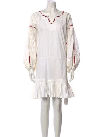 Pre-owned Mes Demoiselles V-neck Knee-length Dress In White