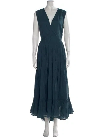 Pre-owned Mes Demoiselles V-neck Long Dress In Blue